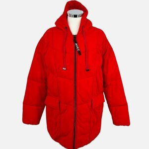 Avec Les Filles Hooded Puffer Coat Jacket Orange Size Large